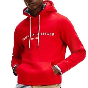 Men’s Tommy Hilfiger a logo Fleece Hoodie red size M